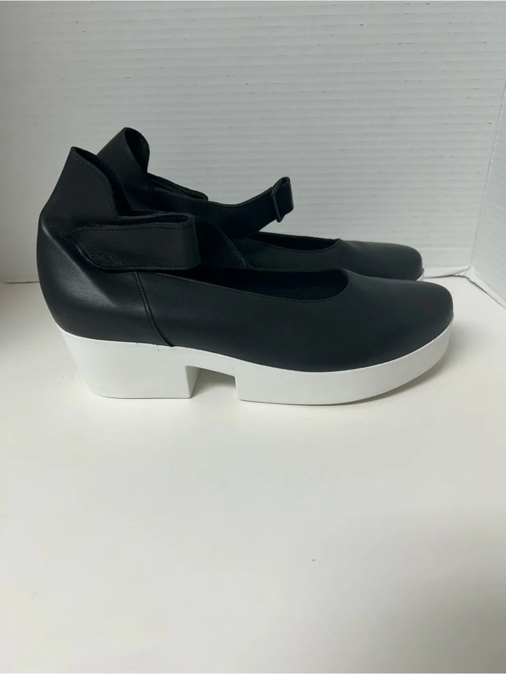 Arche blk Leather White Platform Mary Jane Ankle Strap Shoe 40/ 9.5 Goth France